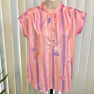 Vintage 70s Fire Islander Flower Stripe Blouse Top